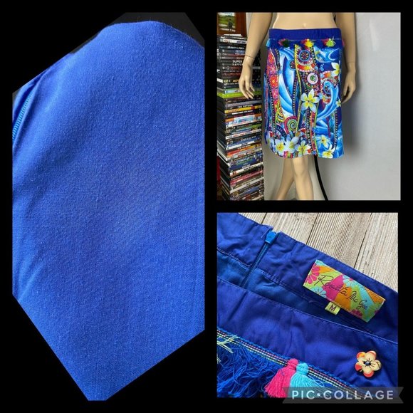 Rosalita McGee M Floral Patterned Artsy Abstract Pom Pom Accented Skirt - Picture 12 of 12